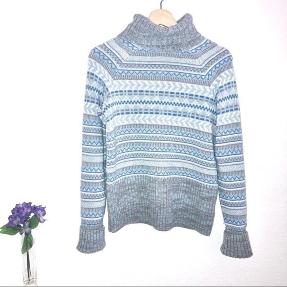 Columbia gray & pastel blue turtleneck sweater Sm euc cotton wool long sleeve